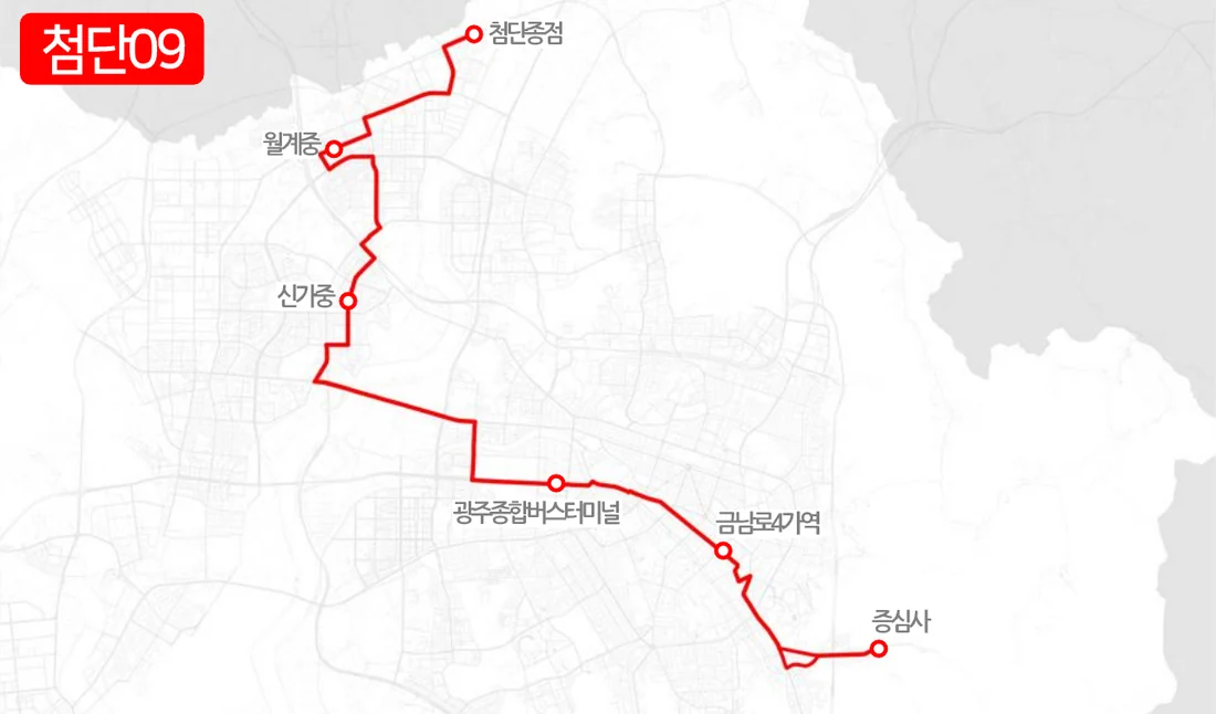 개편 전 첨단09번 노선도