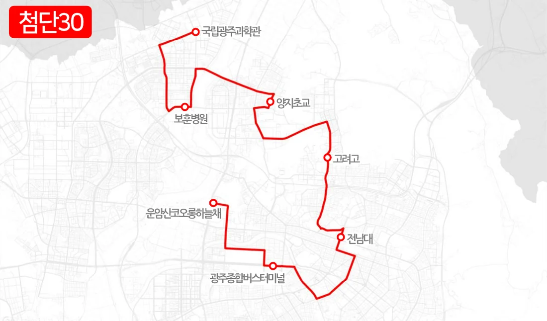 개편 전 첨단30번 노선도