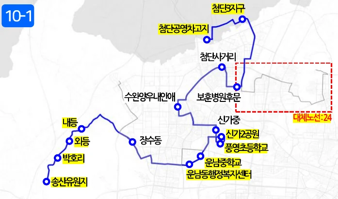 개편 후 10-1번 노선도