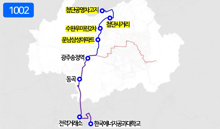 개편 후 1002번 노선도