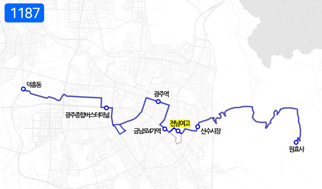 개편 후 1187번 노선도