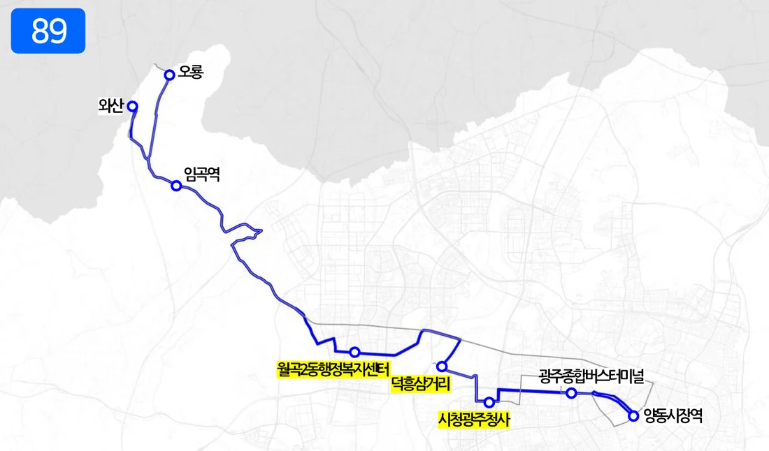 개편 후 89번 노선도