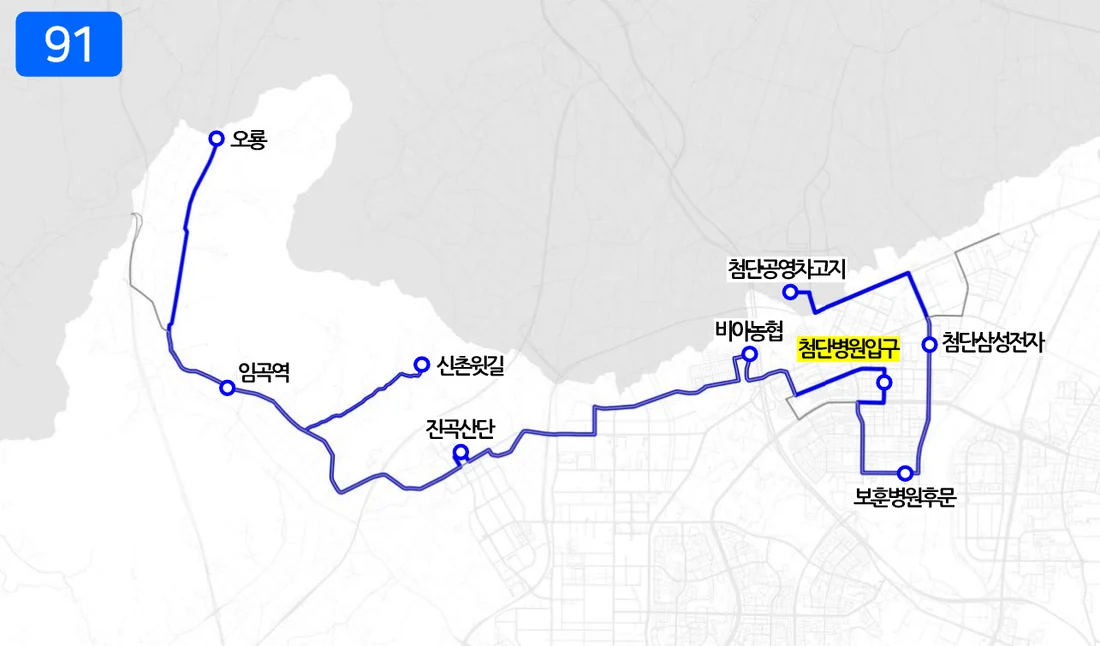 개편 후 91번 노선도